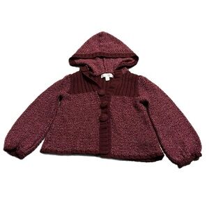 Y2K Vintage Decree Hooded Crochet Cardigan | Cropped Chunky Knit | Burgundy S